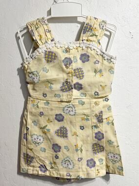 VTG 90s Swat Girls Toddler 3T 2pc Set Yellow Floral Denim Skort Top Outfit